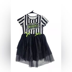 Beetlejuice Black White Striped Tutu Girls Dress Size med 8 Halloween Movie